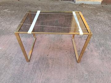 Tavolinetto vintage in ottone e vetro