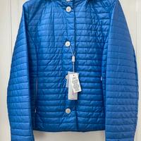 Giacca leggera trapuntata blu con cappuccio