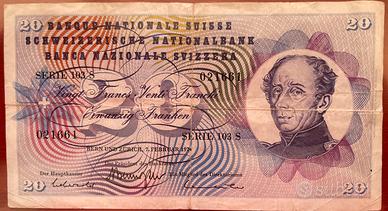 Svizzera 🇨🇭 banconota 20 franchi 1974