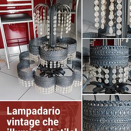 Lampadario  vintage in metallo traforato 