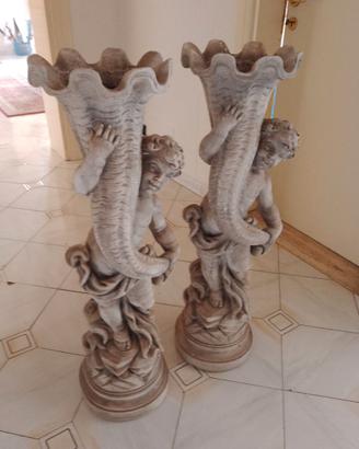Coppia Vasi Sculture a rilievo Angioletti Puttini