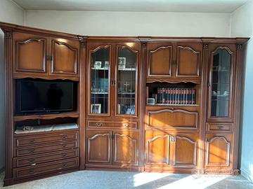 Parete attrezzata angolare classica con vetrine