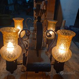 lampadario tronchetto in ferro battuto 