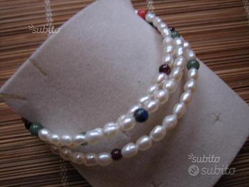 Bracciale Perle+ Pietre Dure-3 Giri