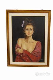 Dipinto a olio raffigurante ritratto femminile