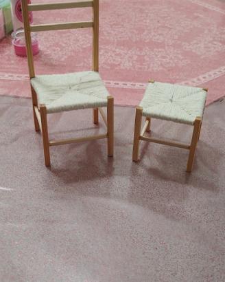 Coppia Sedia e Sgabello Fatti a Mano per Presepe