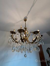 Lampadario ottone e cristallo