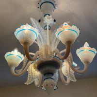 Lampadario Murano Blu e Opalino 6 luci