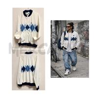 FELPA U ADIDAS VINTAGE BIANCA/ROMBI AZZURRI