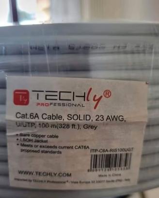 Matassa U/UTP Cavo Cat.6A 100m Rigido Grigio