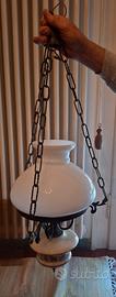 Lampadario in ceramica e paralume opalino