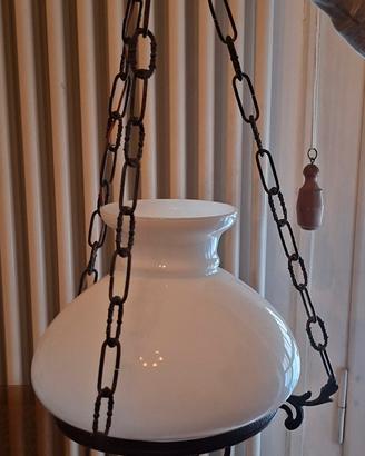 Lampadario in ceramica e paralume opalino
