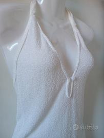 Top Halter Vintage '70 Y2K0 Bianco Maglia Bouclé