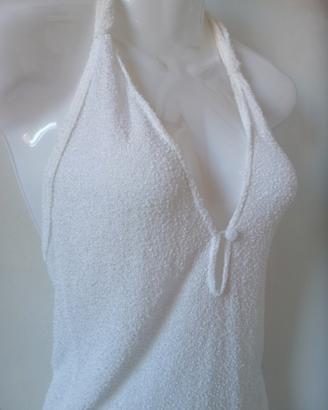 Top Halter Vintage '70 Y2K0 Bianco Maglia Bouclé