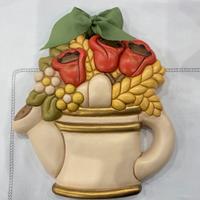 Formella annaffiatoio con tulipani e spighe thun