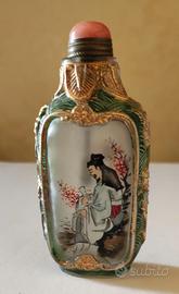Antica snuff bottle cinese 1900 - vetro dipinto a