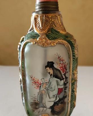 Antica snuff bottle cinese 1900 - vetro dipinto a