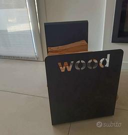 porta legna in acciaio nero Viadurini