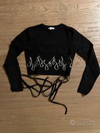 Maglione corto Subdued con fiamme - One Size