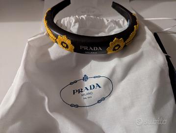 Prada Embroidered Hairband originale in pelle