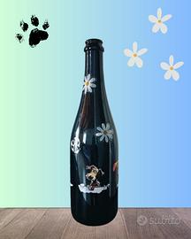 Bottiglia decorativa cani e margherite 