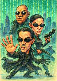 Poster Carcatura Matrix Neo Morpheus Trinity
