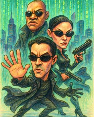 Poster Carcatura Matrix Neo Morpheus Trinity