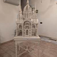 Gabbia decorativa arredo in legno e metallo shabby