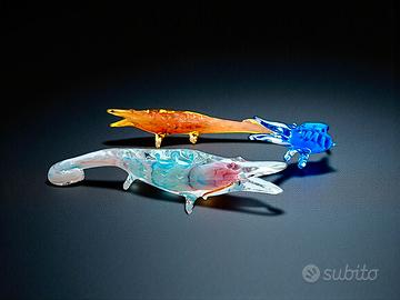 Set 3 Sculture Coccodrillo Vetro Murano Alligatori