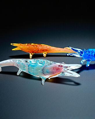 Set 3 Sculture Coccodrillo Vetro Murano Alligatori