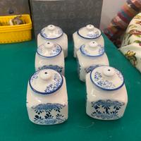 Elegante set di 6 barattolii ceranica con disegni