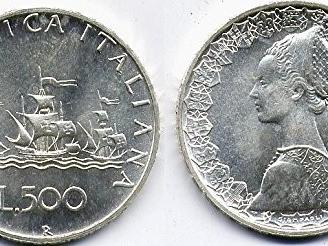 500 lire argento Caravelle, Dante e Quadriga