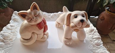 set 2 Thun un cane con osso e un gatto fiocco red