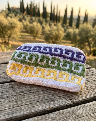 Pochette Uncinetto Greca Viola Verde Giallo