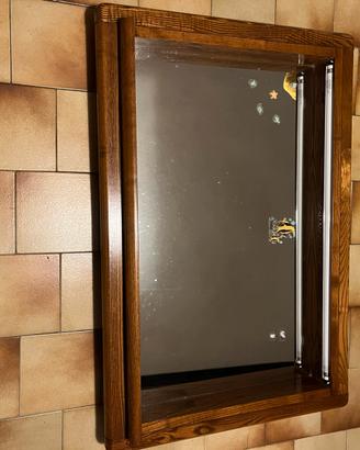 Set bagno vintage completo in legno con specchio