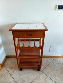 Mobiletto porta bottiglie in ciliegio e cermica