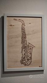 Pirografia Sax Alto fatta a mano 21x29cm