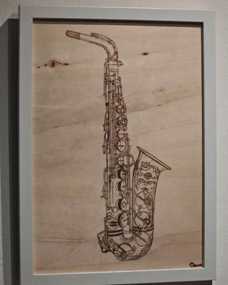 Pirografia Sax Alto fatta a mano 21x29cm