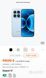 Smartphone Xiaomi 17 5G 12/512GB Ice Blue NUOVO!