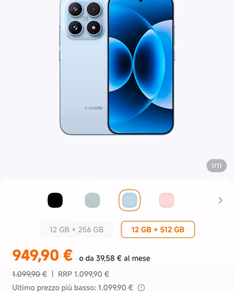 Smartphone Xiaomi 17 5G 12/512GB Ice Blue NUOVO!