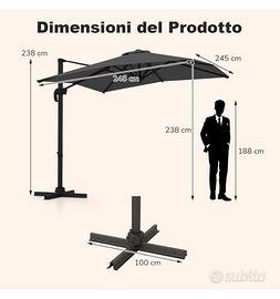 Ombrellone da Giardino Quadrato 245 cm NUOVO