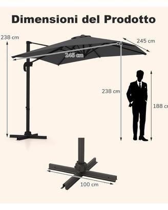 Ombrellone da Giardino Quadrato 245 cm NUOVO