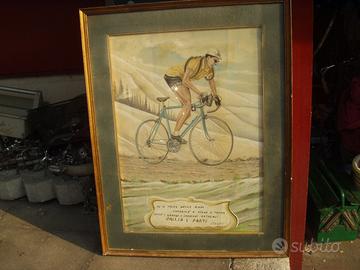 Quadro ad olio del Mitco Fausto  Coppi sui Pirenei