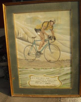 Quadro ad olio del Mitco Fausto  Coppi sui Pirenei