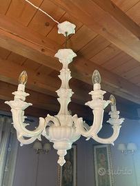 Lampadario Vintage in Ceramica Bianca - 5 Luci -