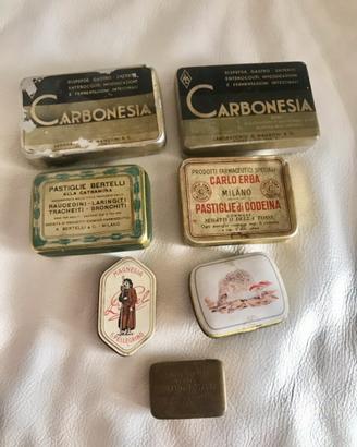 8 scatoline in latta medicinali vintage + omaggio