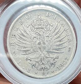 🇮🇹 Moneta Regno d’Italia 1 Lira 1907 –Argento