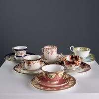 Gruppo 6 Tazzine in Porcellana con Doppio Piattino