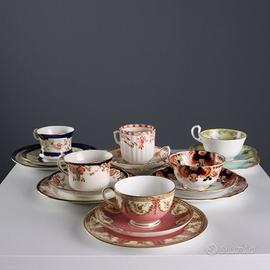 Gruppo 6 Tazzine in Porcellana con Doppio Piattino