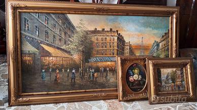 Tris di Quadri ad Olio - Vedute di Parigi e Natura